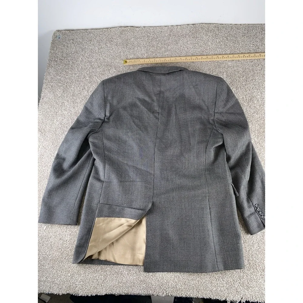 Jos A Bank Blazer 48L Houndstooth Plaid Gray‎ Wool/Cashmere Blend Preppy Read